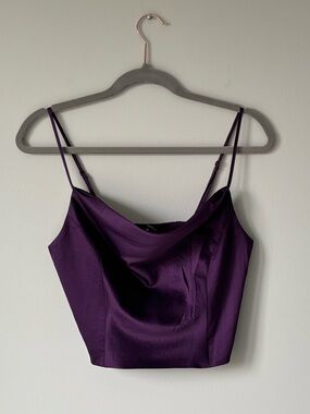 Dynamite Satin Cowl Neck Purple Crop Top